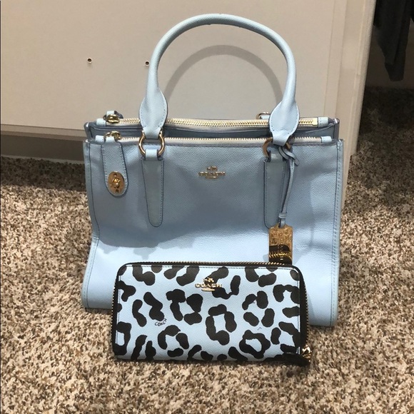 Coach Handbags - Authentic Baby Blue Coach Purse & Wallet